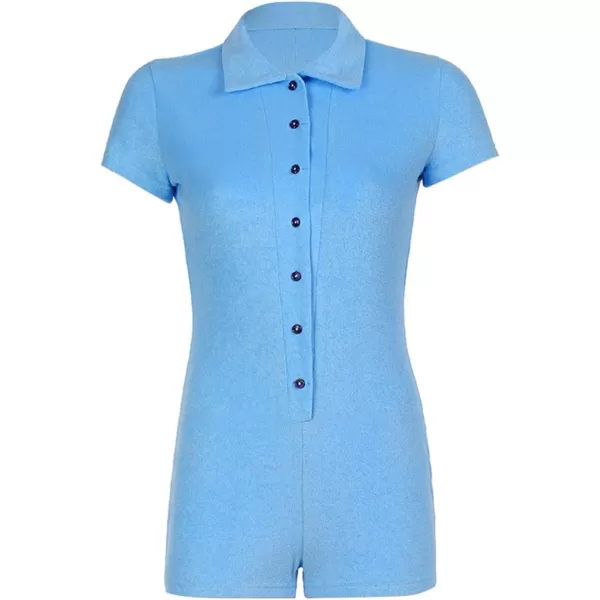 LYANER Women's Collar Button Front Short Sleeve One Piece Romper Playsuit Bodysuit