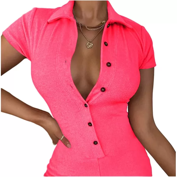 LYANER Women's Collar Button Front Short Sleeve One Piece Romper Playsuit Bodysuit