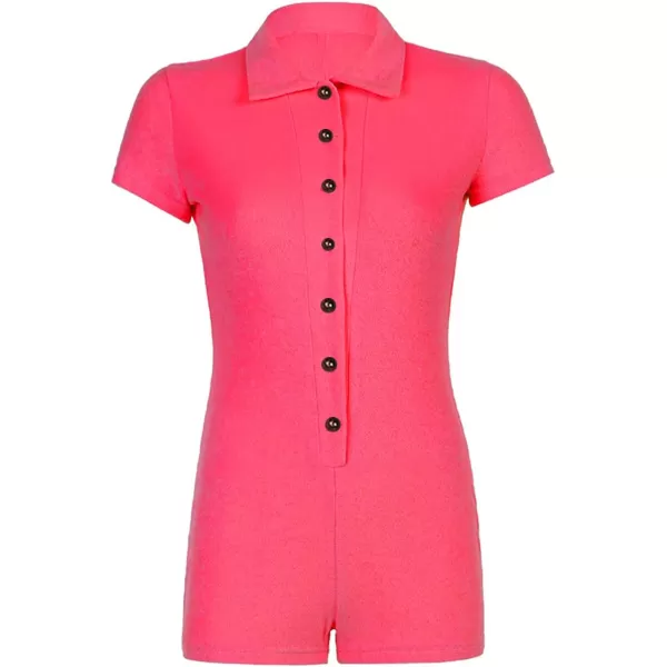 LYANER Women's Collar Button Front Short Sleeve One Piece Romper Playsuit Bodysuit