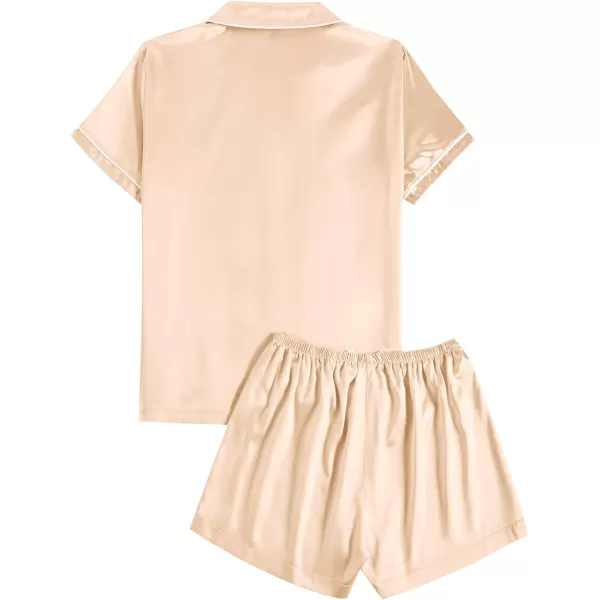 LYANER Women's Satin Silk Pajamas Short Sleeve Button Shirt &amp; Shorts Set PJ Sleepwear