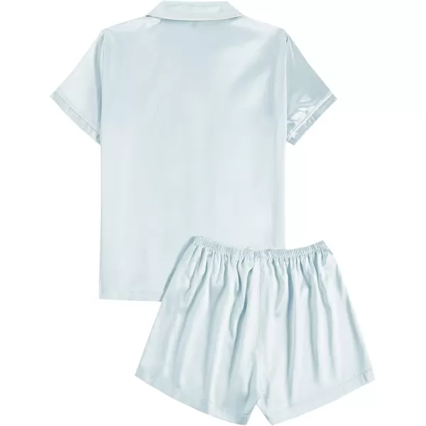 LYANER Women's Satin Silk Pajamas Short Sleeve Button Shirt &amp; Shorts Set PJ Sleepwear