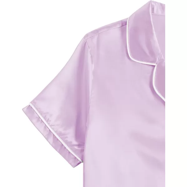 LYANER Women's Satin Silk Pajamas Short Sleeve Button Shirt &amp; Shorts Set PJ Sleepwear