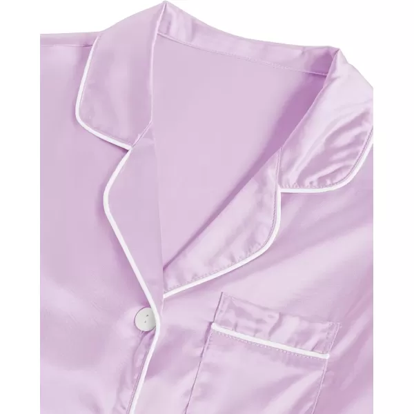 LYANER Women's Satin Silk Pajamas Short Sleeve Button Shirt &amp; Shorts Set PJ Sleepwear