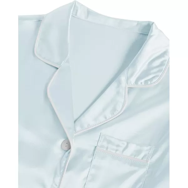 LYANER Women's Satin Silk Pajamas Short Sleeve Button Shirt &amp; Shorts Set PJ Sleepwear