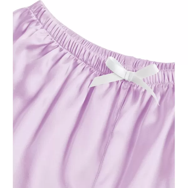 LYANER Women's Satin Silk Pajamas Short Sleeve Button Shirt &amp; Shorts Set PJ Sleepwear