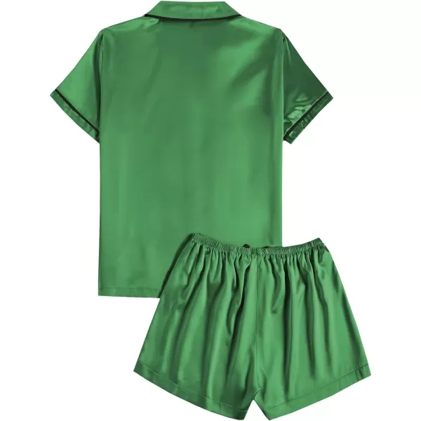 LYANER Women's Satin Silk Pajamas Short Sleeve Button Shirt &amp; Shorts Set PJ Sleepwear