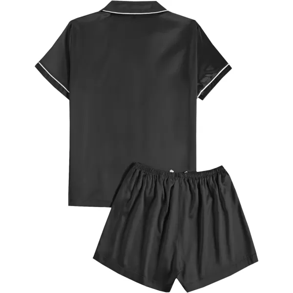 LYANER Women's Satin Silk Pajamas Short Sleeve Button Shirt &amp; Shorts Set PJ Sleepwear