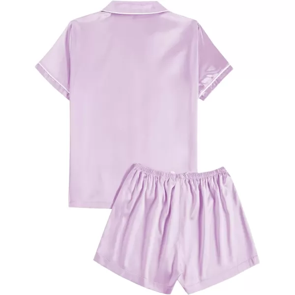 LYANER Women's Satin Silk Pajamas Short Sleeve Button Shirt &amp; Shorts Set PJ Sleepwear