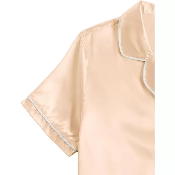 LYANER Women's Satin Silk Pajamas Short Sleeve Button Shirt &amp; Shorts Set PJ Sleepwear
