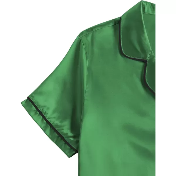 LYANER Women's Satin Silk Pajamas Short Sleeve Button Shirt &amp; Shorts Set PJ Sleepwear
