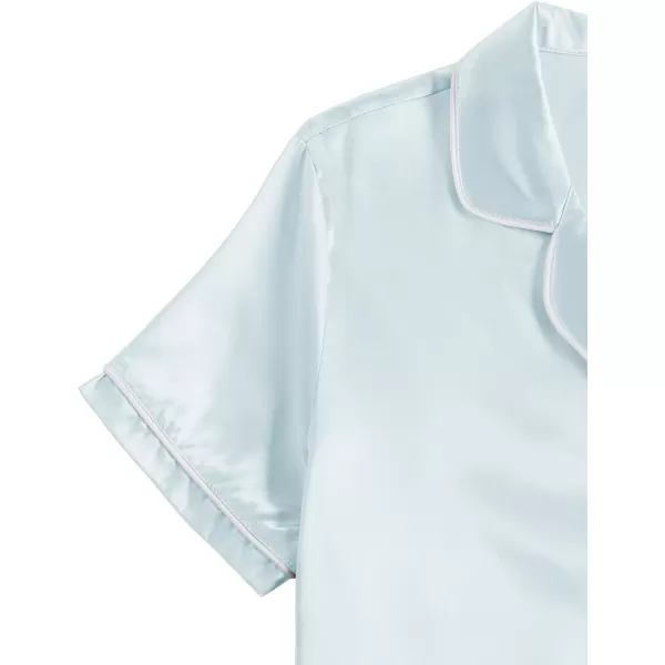 LYANER Women's Satin Silk Pajamas Short Sleeve Button Shirt &amp; Shorts Set PJ Sleepwear