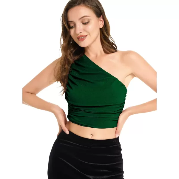 LYANER Women's Sexy Ruched One Shoulder Sleeveless Crop Top Strappy Cami Tank