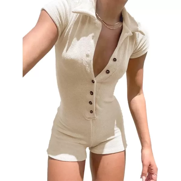 LYANER Women's Collar Button Front Short Sleeve One Piece Romper Playsuit Bodysuit