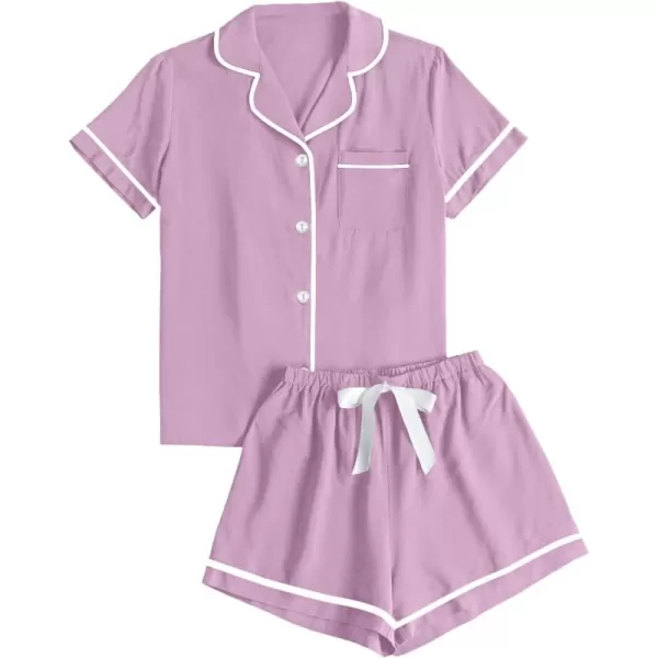 LYANER Women's Modal Pajamas Set Pocket Short Sleeve Shirt with Shorts Set PJS Sleepwear Loungwear