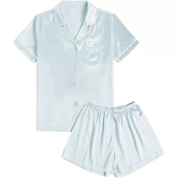 LYANER Women's Satin Silk Pajamas Short Sleeve Button Shirt &amp; Shorts Set PJ Sleepwear