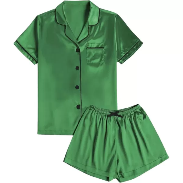 LYANER Women's Satin Silk Pajamas Short Sleeve Button Shirt &amp; Shorts Set PJ Sleepwear