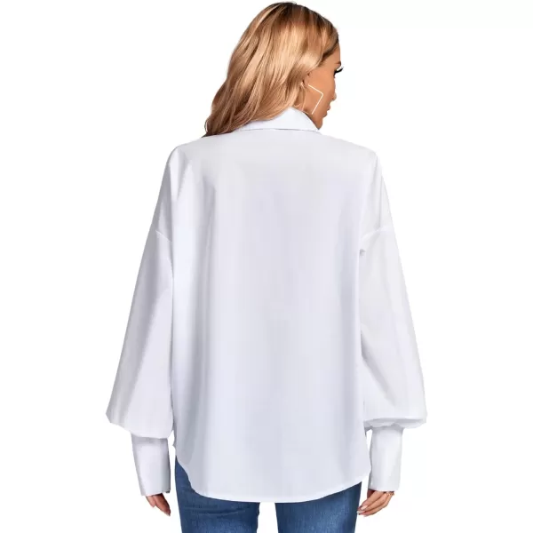 LYANER Women's Collar V Neck Button Front Puff Long Sleeve Loose Shirt Office Blouse Top