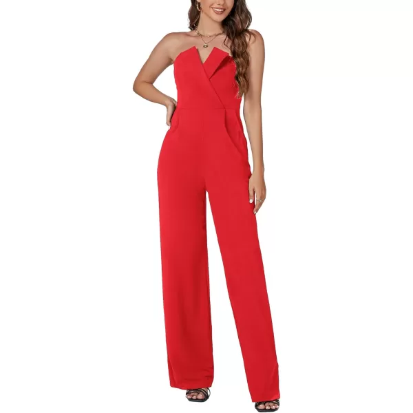 LYANER Women's Jumpsuit Strapless Tube Top Sleeveless Warp Front Long Romper with Pockets