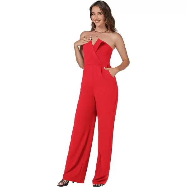 LYANER Women's Jumpsuit Strapless Tube Top Sleeveless Warp Front Long Romper with Pockets