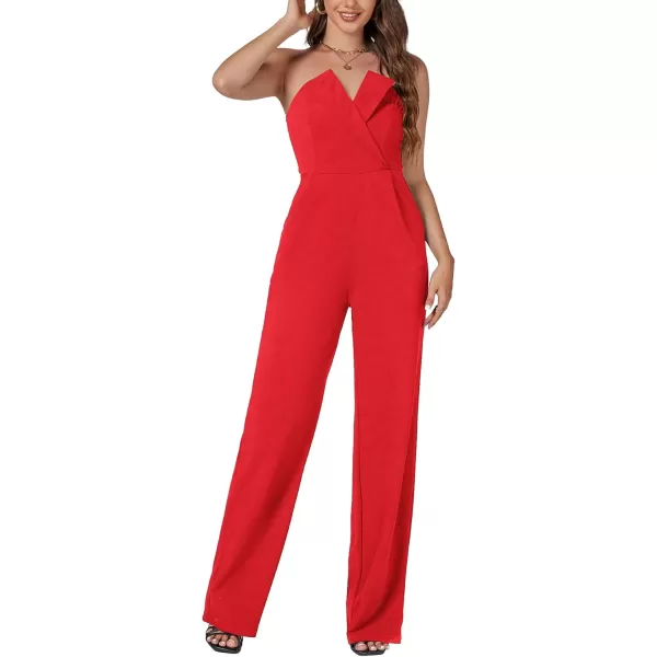 LYANER Women's Jumpsuit Strapless Tube Top Sleeveless Warp Front Long Romper with Pockets