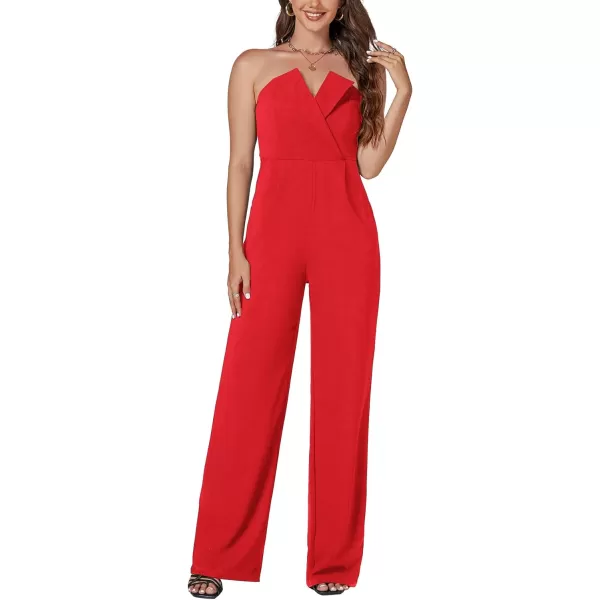 LYANER Women's Jumpsuit Strapless Tube Top Sleeveless Warp Front Long Romper with Pockets