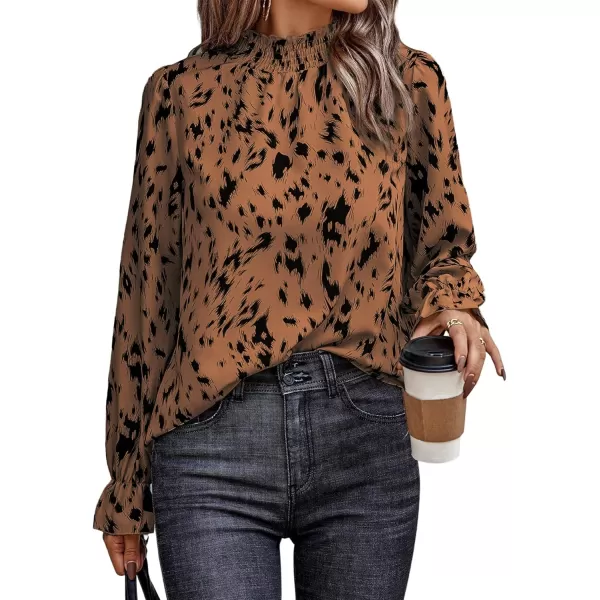 LYANER Women's Print Mock Neck Flounce Long Sleeve Shirred Blouse Top Shirt