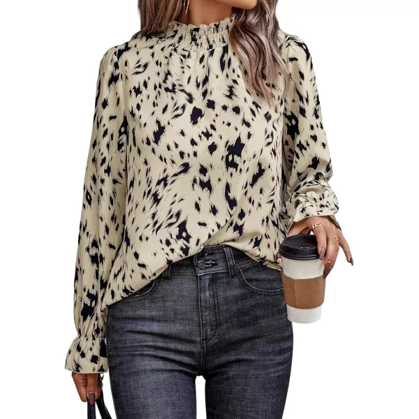 LYANER Women's Print Mock Neck Flounce Long Sleeve Shirred Blouse Top Shirt