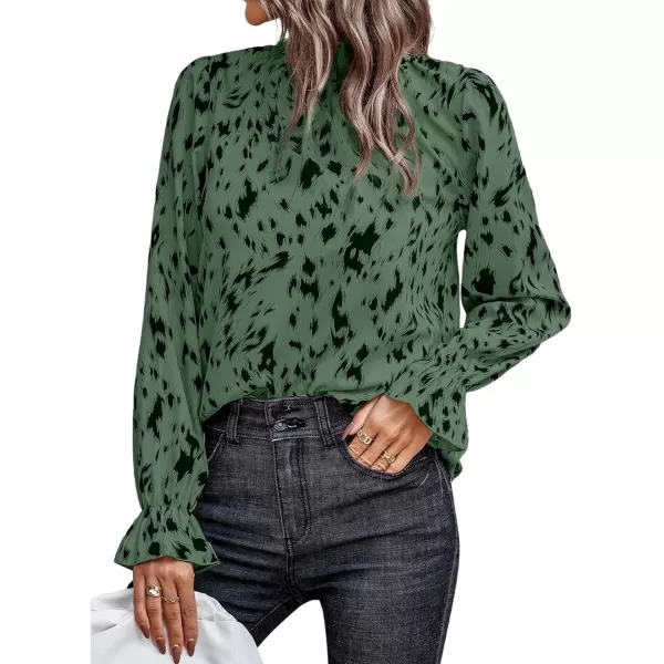 LYANER Women's Print Mock Neck Flounce Long Sleeve Shirred Blouse Top Shirt