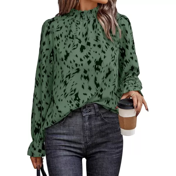 LYANER Women's Print Mock Neck Flounce Long Sleeve Shirred Blouse Top Shirt