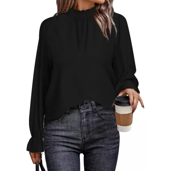 LYANER Women's Print Mock Neck Flounce Long Sleeve Shirred Blouse Top Shirt