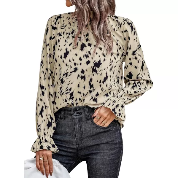 LYANER Women's Print Mock Neck Flounce Long Sleeve Shirred Blouse Top Shirt