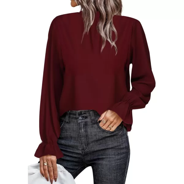 LYANER Women's Print Mock Neck Flounce Long Sleeve Shirred Blouse Top Shirt