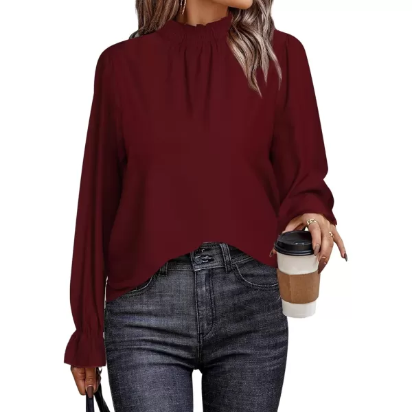 LYANER Women's Print Mock Neck Flounce Long Sleeve Shirred Blouse Top Shirt