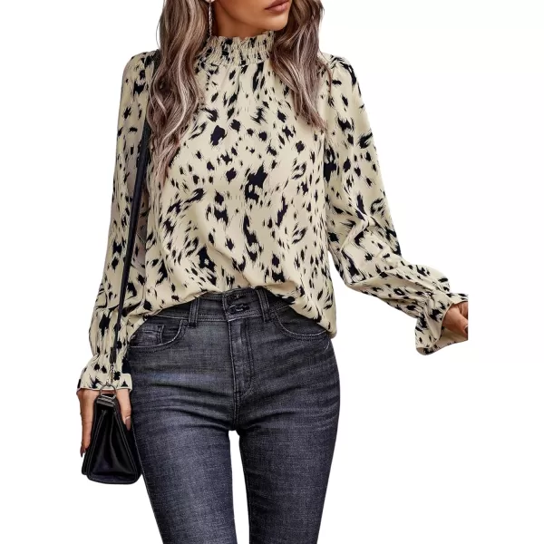 LYANER Women's Print Mock Neck Flounce Long Sleeve Shirred Blouse Top Shirt