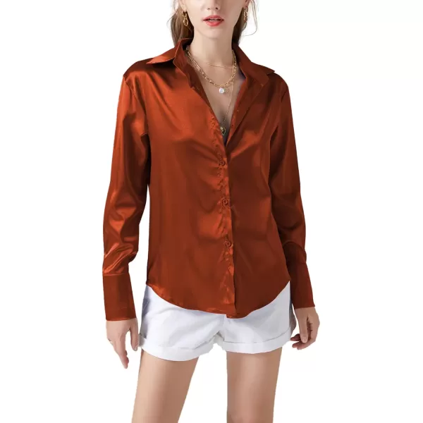 LYANER Women's Satin Silky Collar Buttons Down Long Sleeve Work Blouse Shirt Top