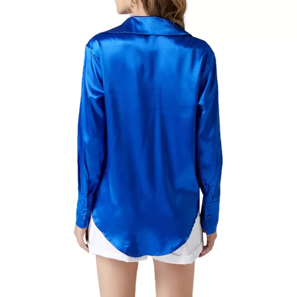 LYANER Women's Satin Silky Collar Buttons Down Long Sleeve Work Blouse Shirt Top