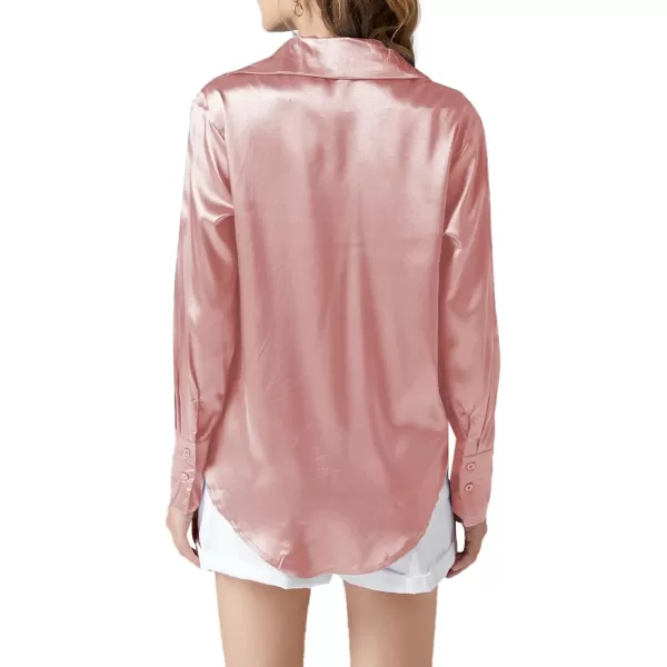 LYANER Women's Satin Silky Collar Buttons Down Long Sleeve Work Blouse Shirt Top