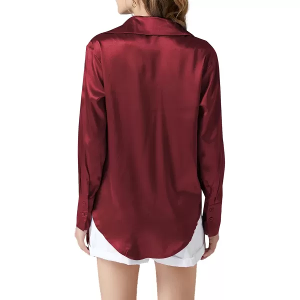 LYANER Women's Satin Silky Collar Buttons Down Long Sleeve Work Blouse Shirt Top