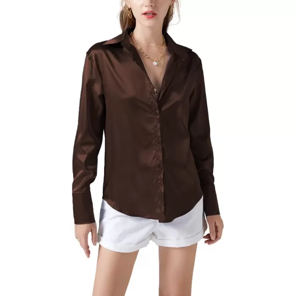 LYANER Women's Satin Silky Collar Buttons Down Long Sleeve Work Blouse Shirt Top