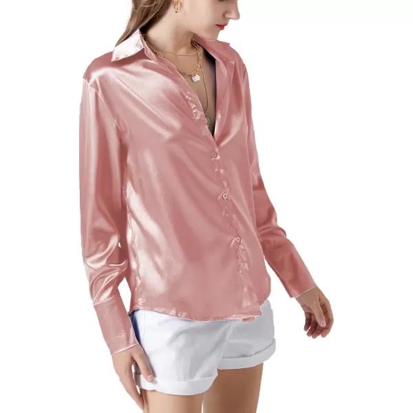 LYANER Women's Satin Silky Collar Buttons Down Long Sleeve Work Blouse Shirt Top