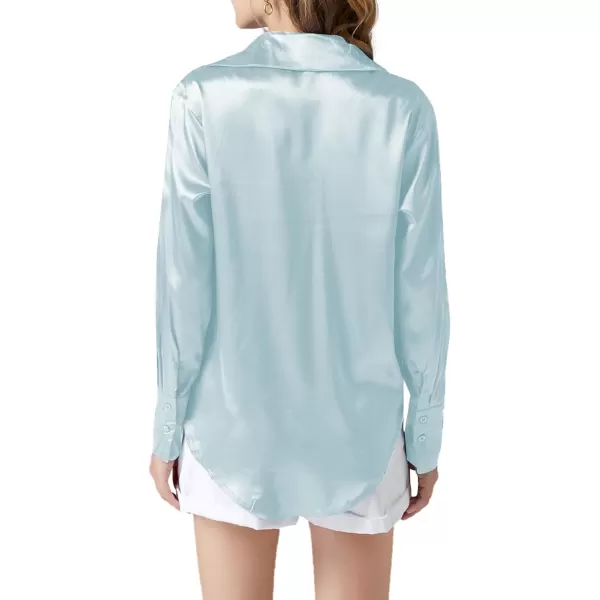 LYANER Women's Satin Silky Collar Buttons Down Long Sleeve Work Blouse Shirt Top