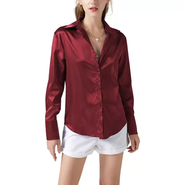 LYANER Women's Satin Silky Collar Buttons Down Long Sleeve Work Blouse Shirt Top