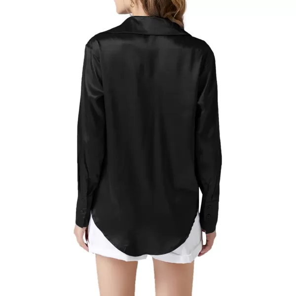 LYANER Women's Satin Silky Collar Buttons Down Long Sleeve Work Blouse Shirt Top