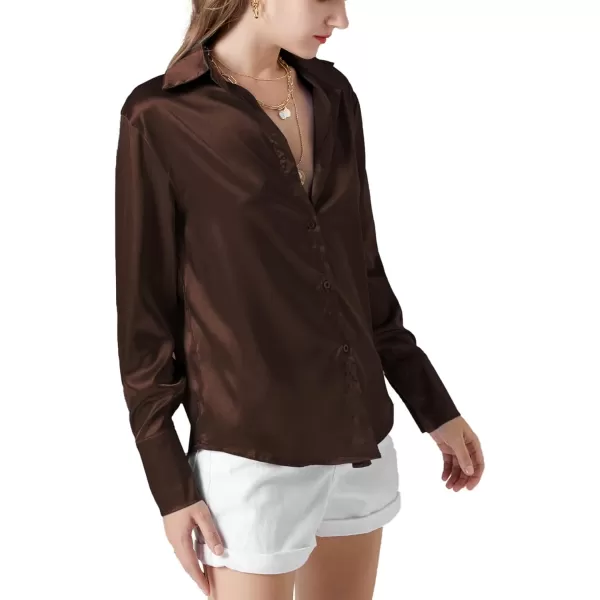LYANER Women's Satin Silky Collar Buttons Down Long Sleeve Work Blouse Shirt Top