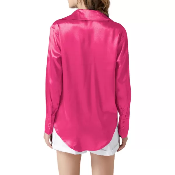 LYANER Women's Satin Silky Collar Buttons Down Long Sleeve Work Blouse Shirt Top