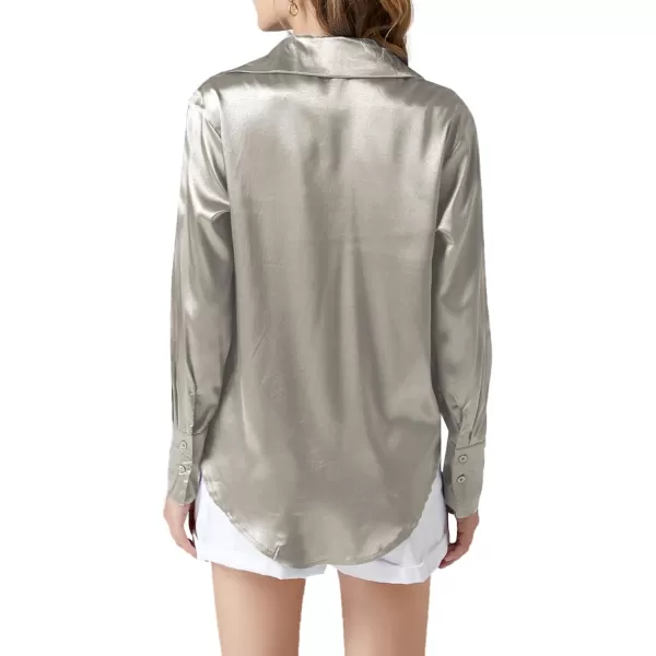 LYANER Women's Satin Silky Collar Buttons Down Long Sleeve Work Blouse Shirt Top