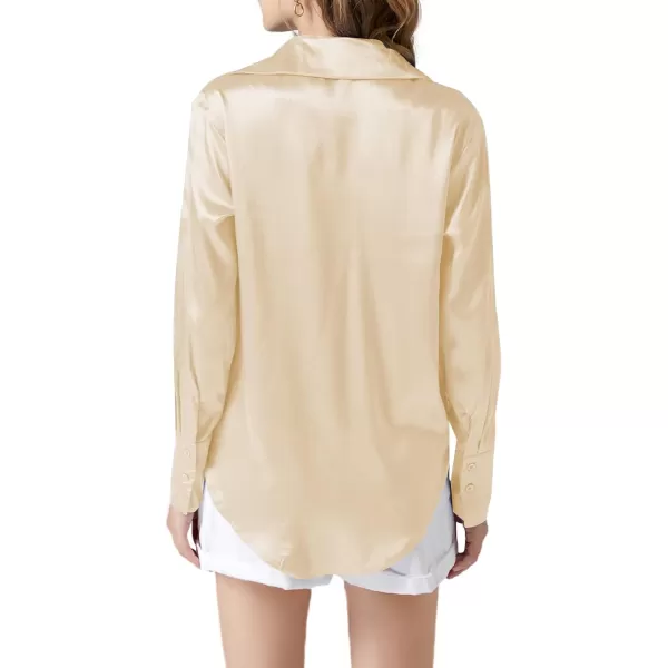 LYANER Women's Satin Silky Collar Buttons Down Long Sleeve Work Blouse Shirt Top