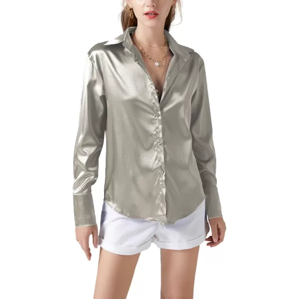 LYANER Women's Satin Silky Collar Buttons Down Long Sleeve Work Blouse Shirt Top