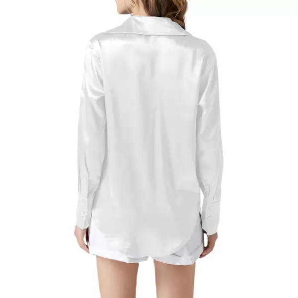 LYANER Women's Satin Silky Collar Buttons Down Long Sleeve Work Blouse Shirt Top