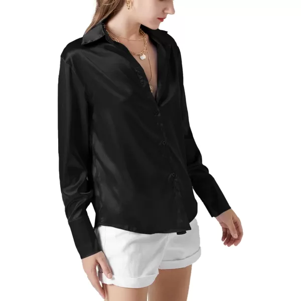 LYANER Women's Satin Silky Collar Buttons Down Long Sleeve Work Blouse Shirt Top
